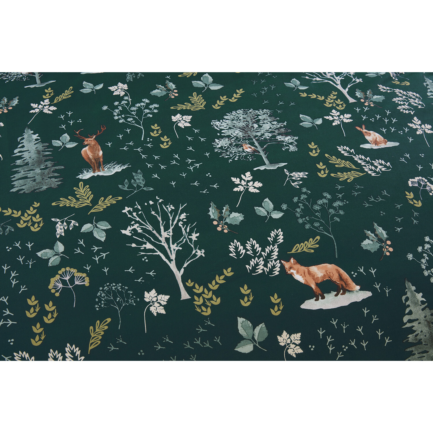 Snowy Forest Duvet Cover and Pillowcase Set - Emerald Green / King Image 5