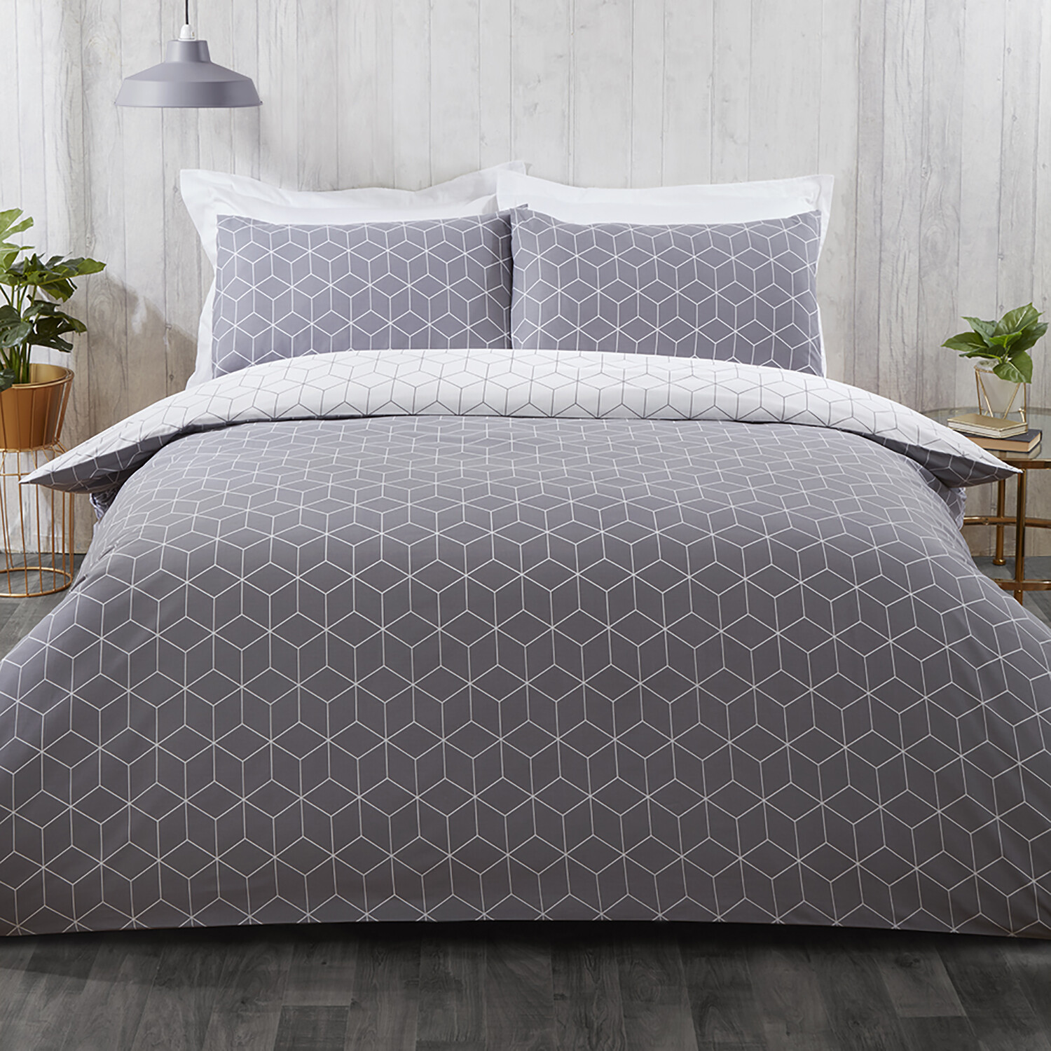 My Home Apollo Double Grey Duvet and Pillowcase Set Image 1