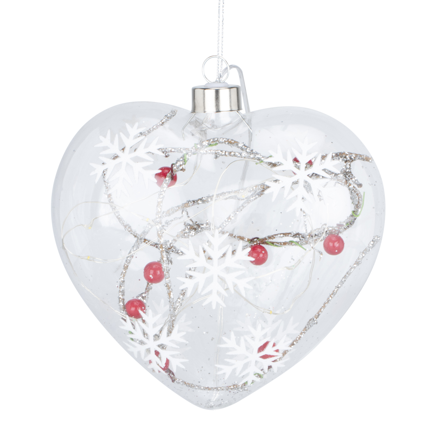 Clear Snowflake and Berries Heart LED Bauble Image