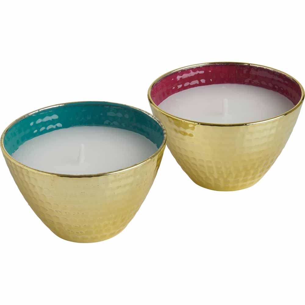 Wilko Easter Delight Hammered Metal Citronella Candle Pot - Twin Pack Image 1