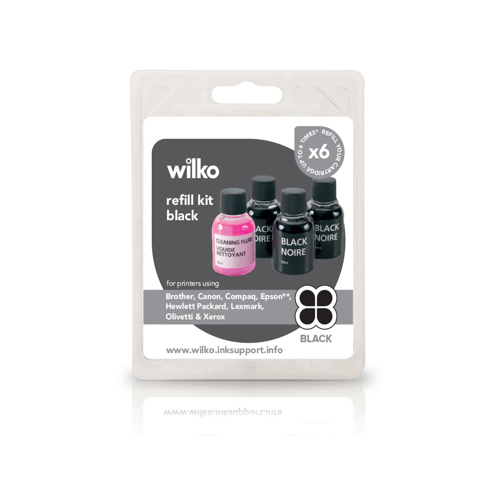 Wilko Black Ink Refill Kit 4 pack Image 1