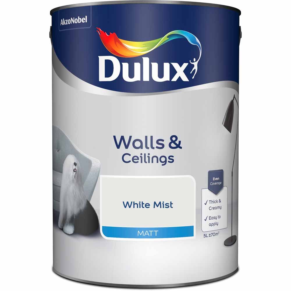 Dulux Wall & Ceilings White Mist Matt Emulsion Paint 5L Image 2