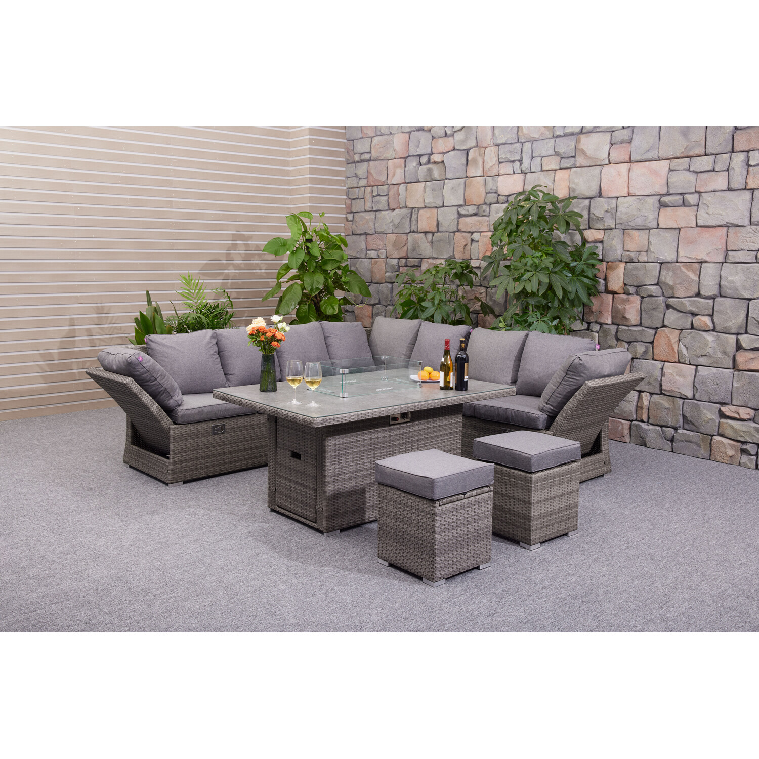 Malay Deluxe Malay New Hampshire 6 Seater Grey Wicker Fire Pit Garden Lounge Set Image 12