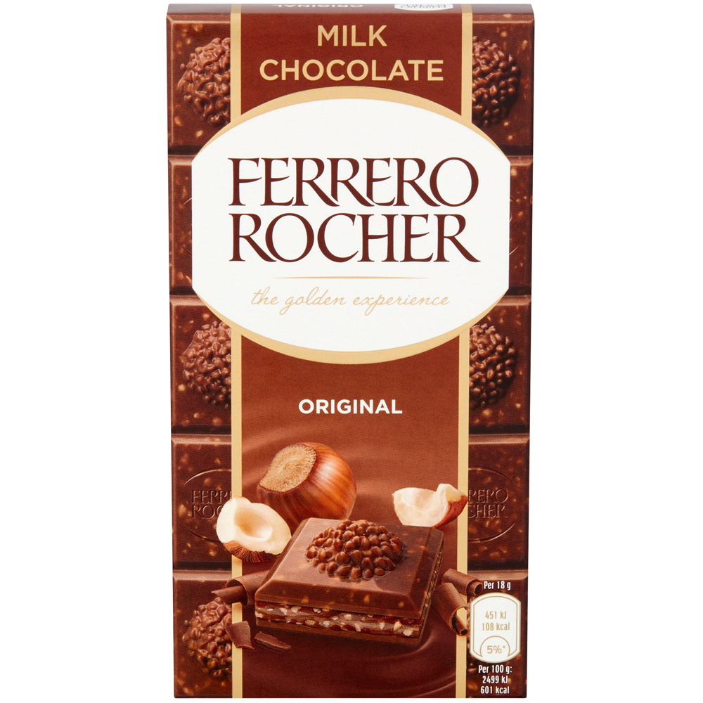 Ferrero Rocher Original Milk Chocolate Bar 90g Image