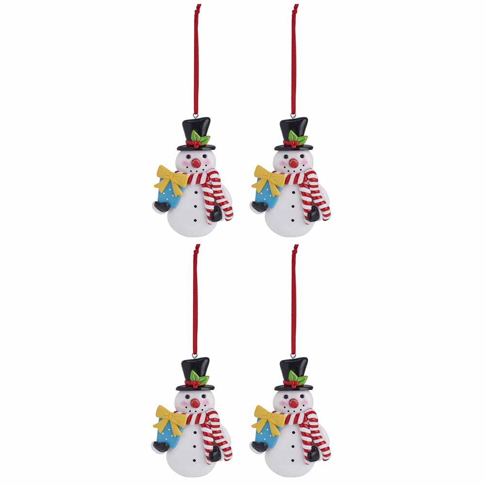 Wilko Traditional Dough Snowman Christmas Baubles 4 Pack Image 2