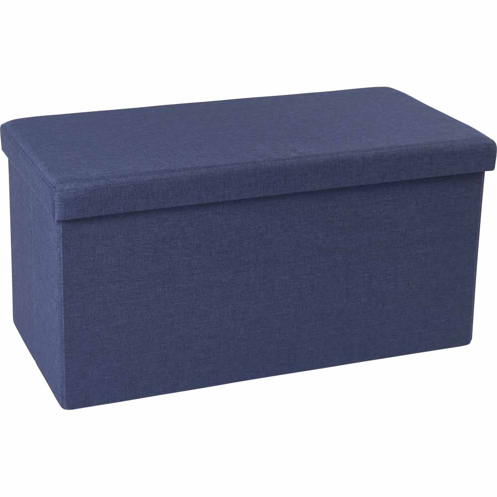 Wilko Blue Faux Linen Ottoman Wilko
