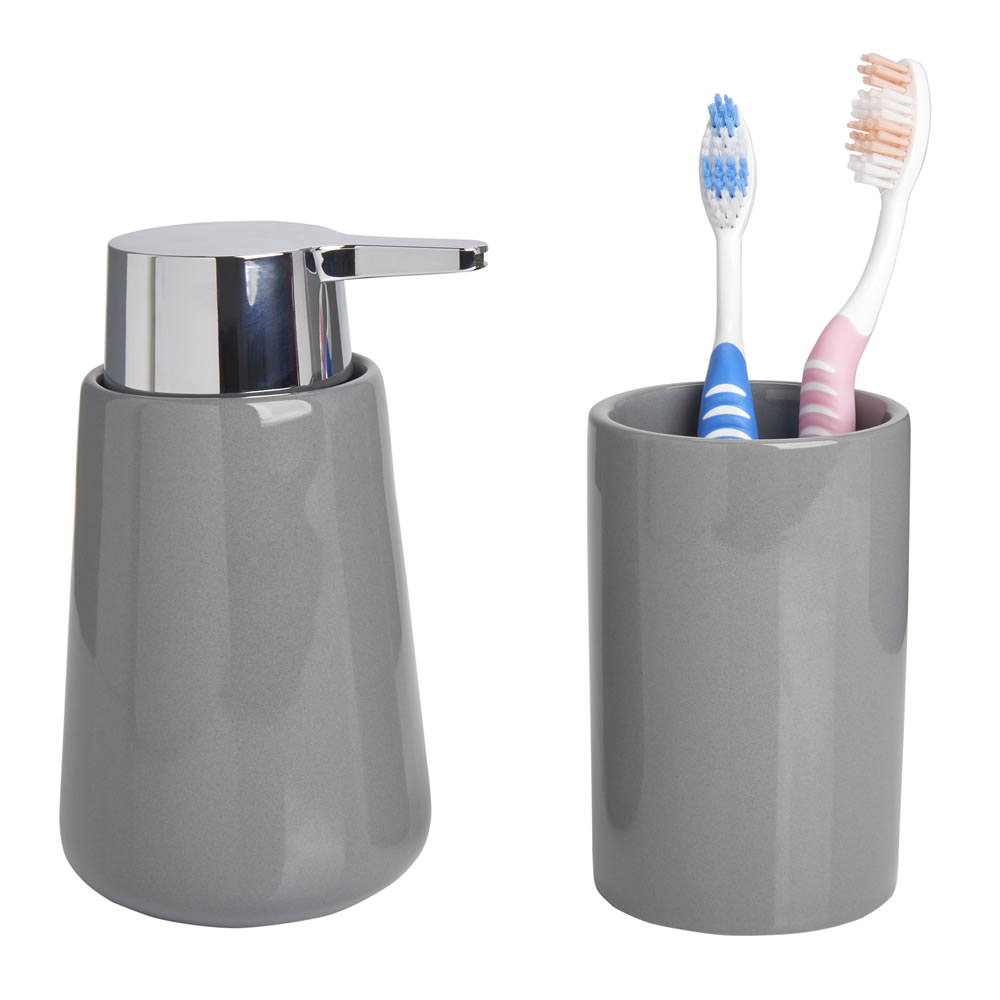 Wilko Grey Soap Dispenser and Tumbler Set Wilko