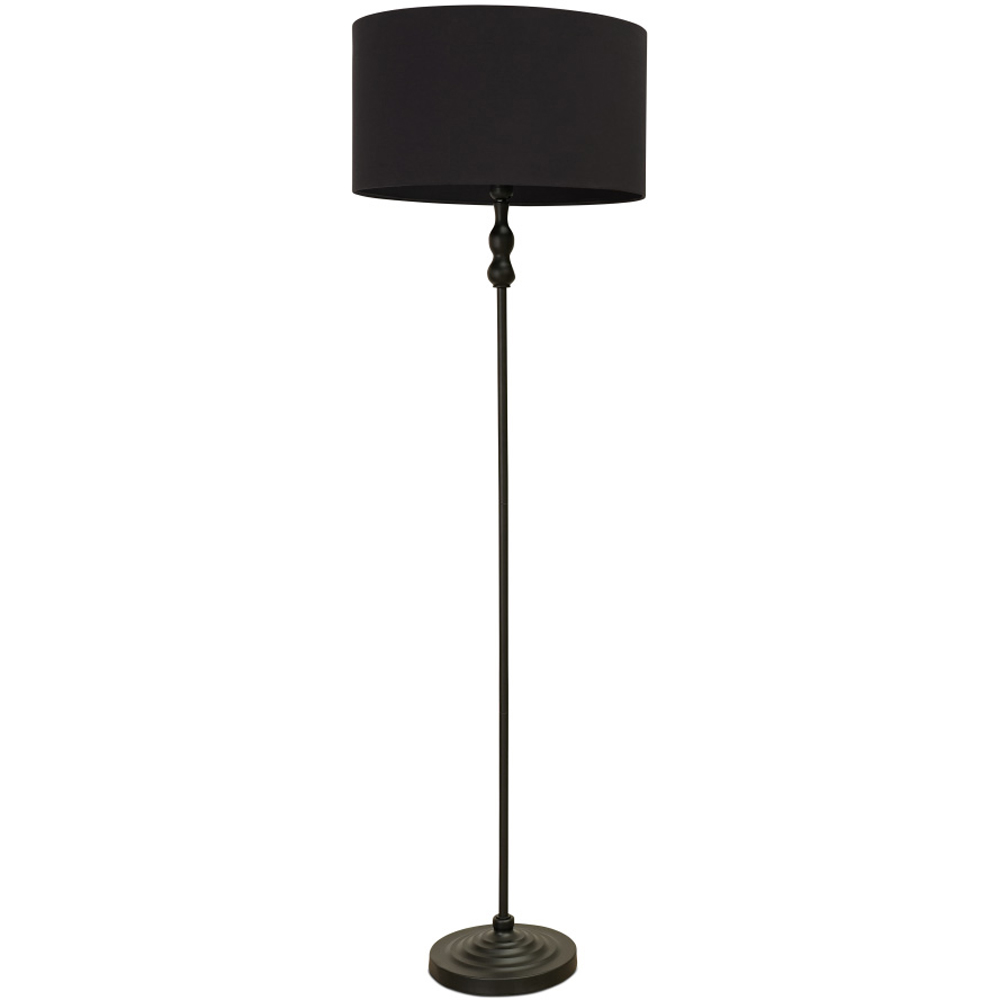 ValueLights Maggie Black Fabric Shade Black Metal Candlestick Floor Lamp Image 1