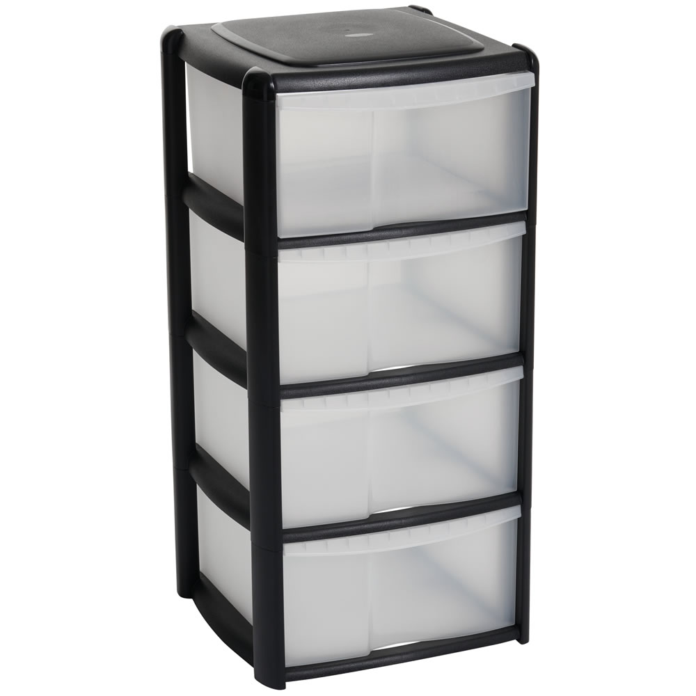 4 Drawer Large Plastic Storage Drawer Tower Perfect for Schools,Offices and Childrens Toys Black 