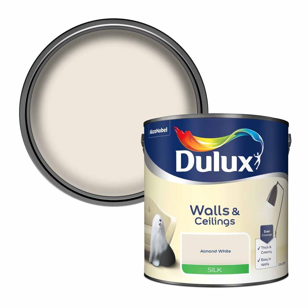 Dulux Walls & Ceilings Almond White Silk Emulsion Paint 2.5L Image 1