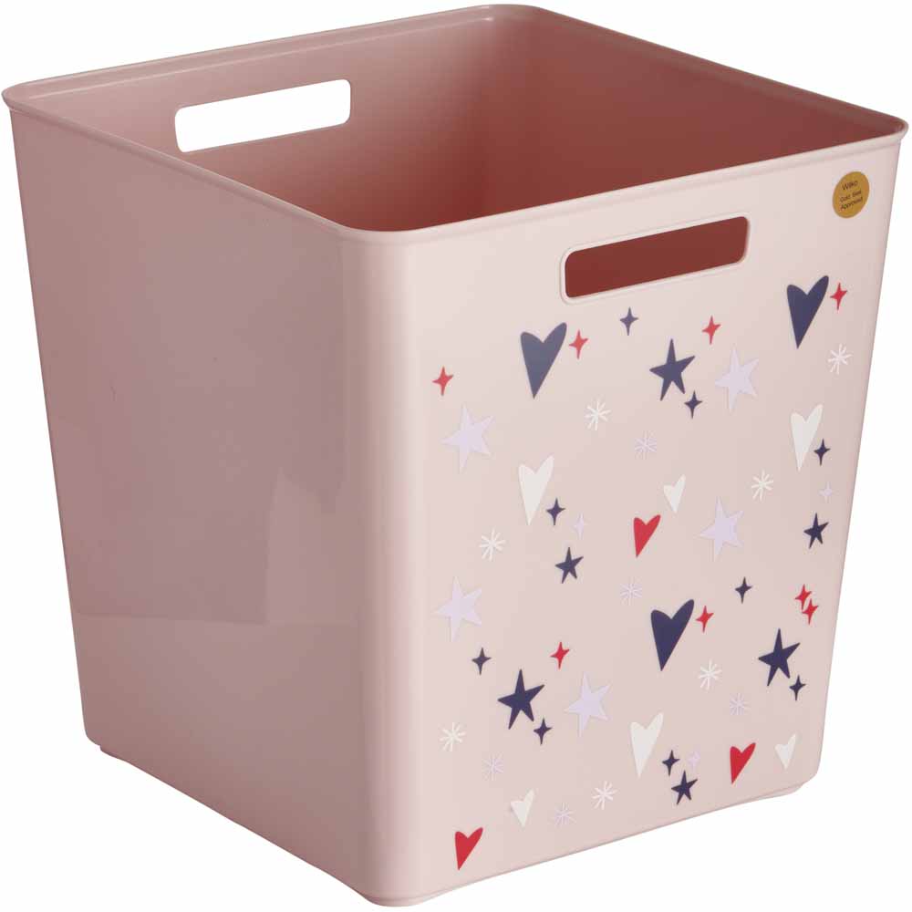 Wilko 30 x 30cm Hearts and Stars Plastic Cube Storage Box Image 1