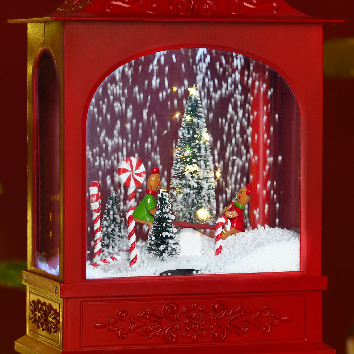 Gingerbread Snowing Lantern Red Image 3