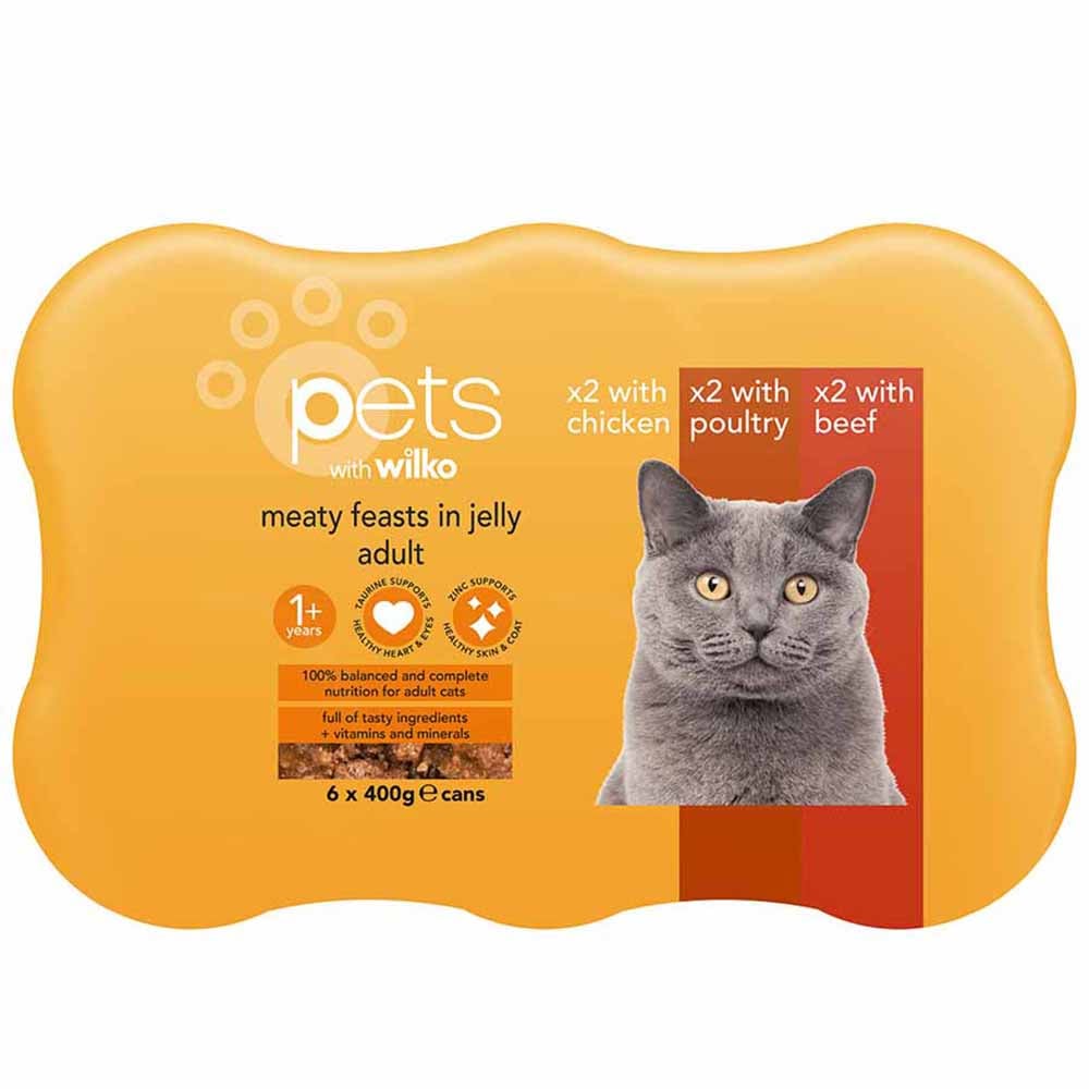 Wilko Meaty Feasts in Jelly Variety Adult Cat Food 400g Case of 4 x 6 Pack Image 2