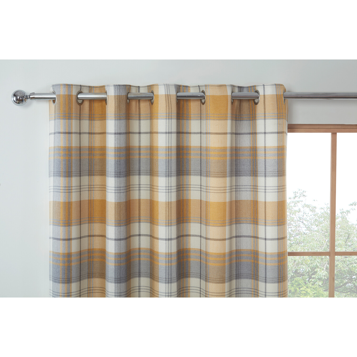 Divante Hamilton Ochre Check Eyelet Curtains 168 x 138cm Image 4