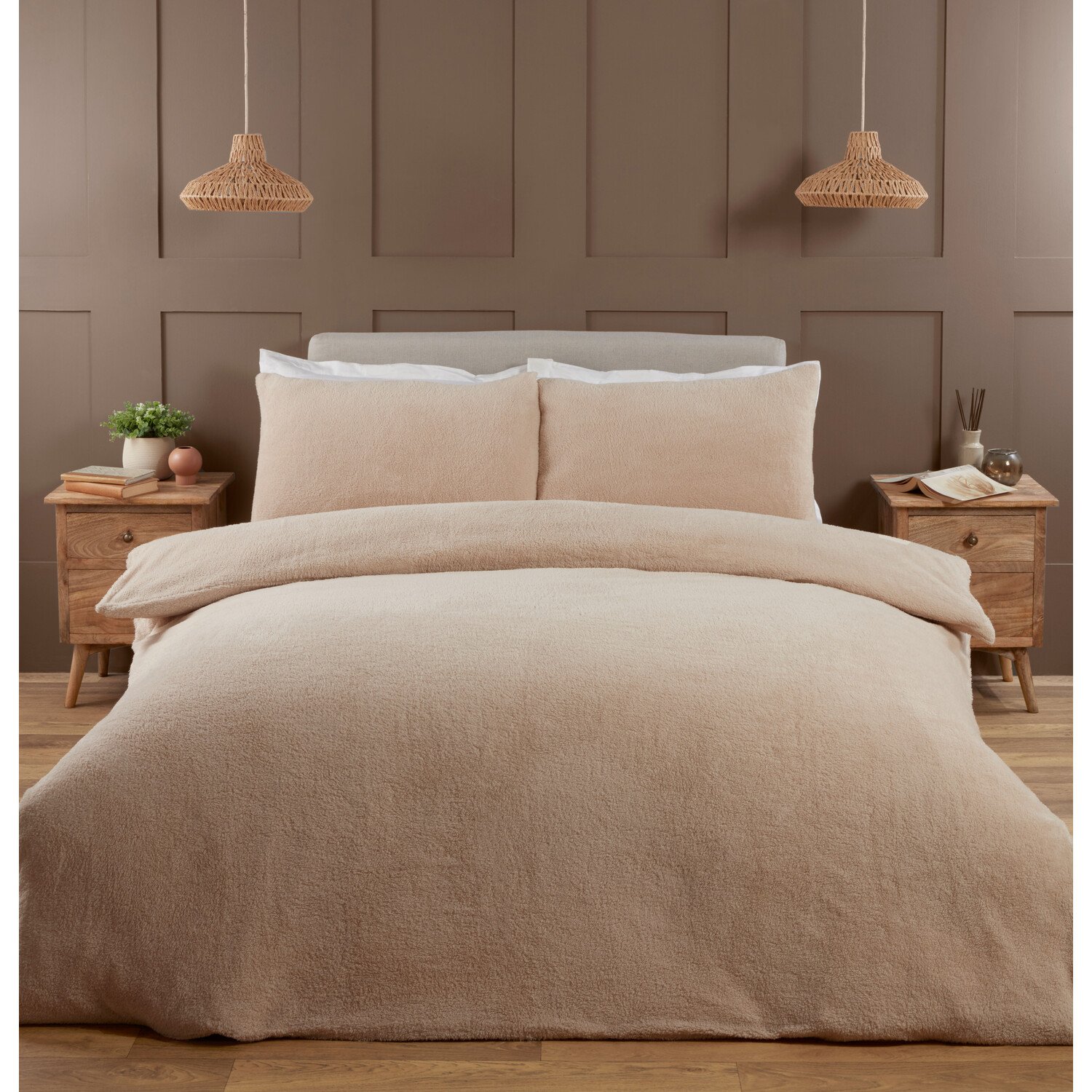 Single Natural Teddy Fleece Duvet Set Image 1