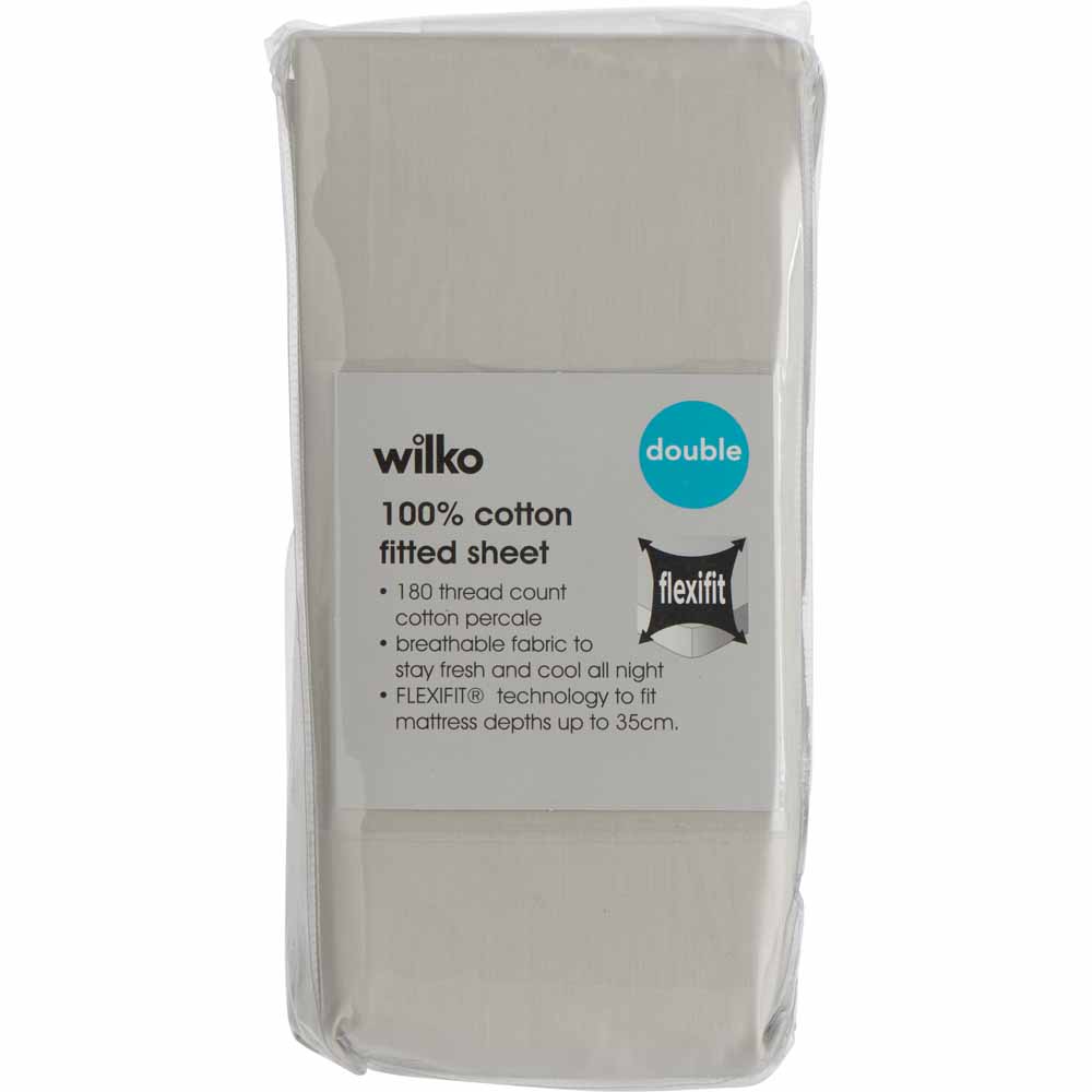 Wilko 100% Cotton Silver Double Fitted Sheet Image 3