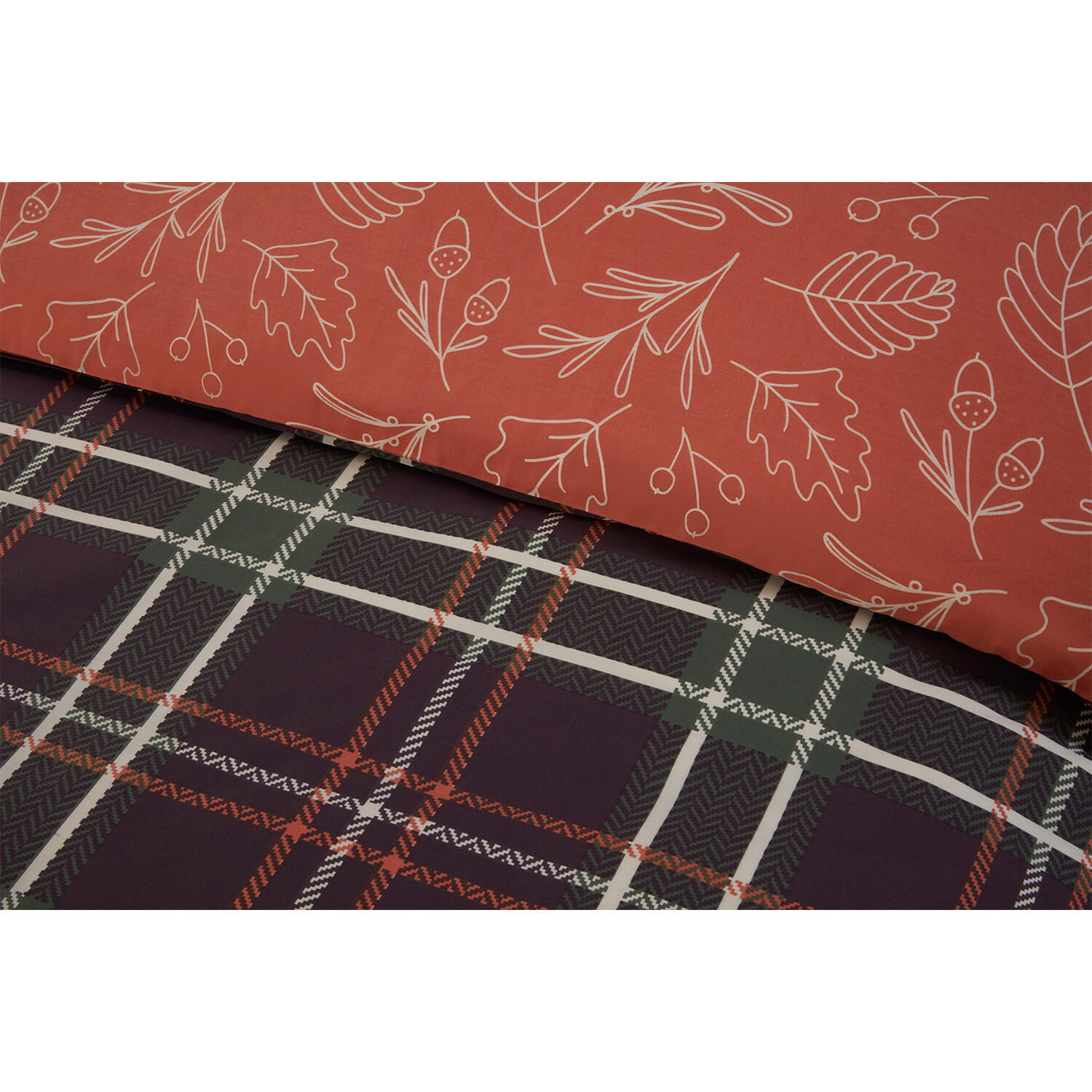 The Fall Collection Autumn Check Reversible Duvet Cover and Pillowcase Set - Superking Image 4