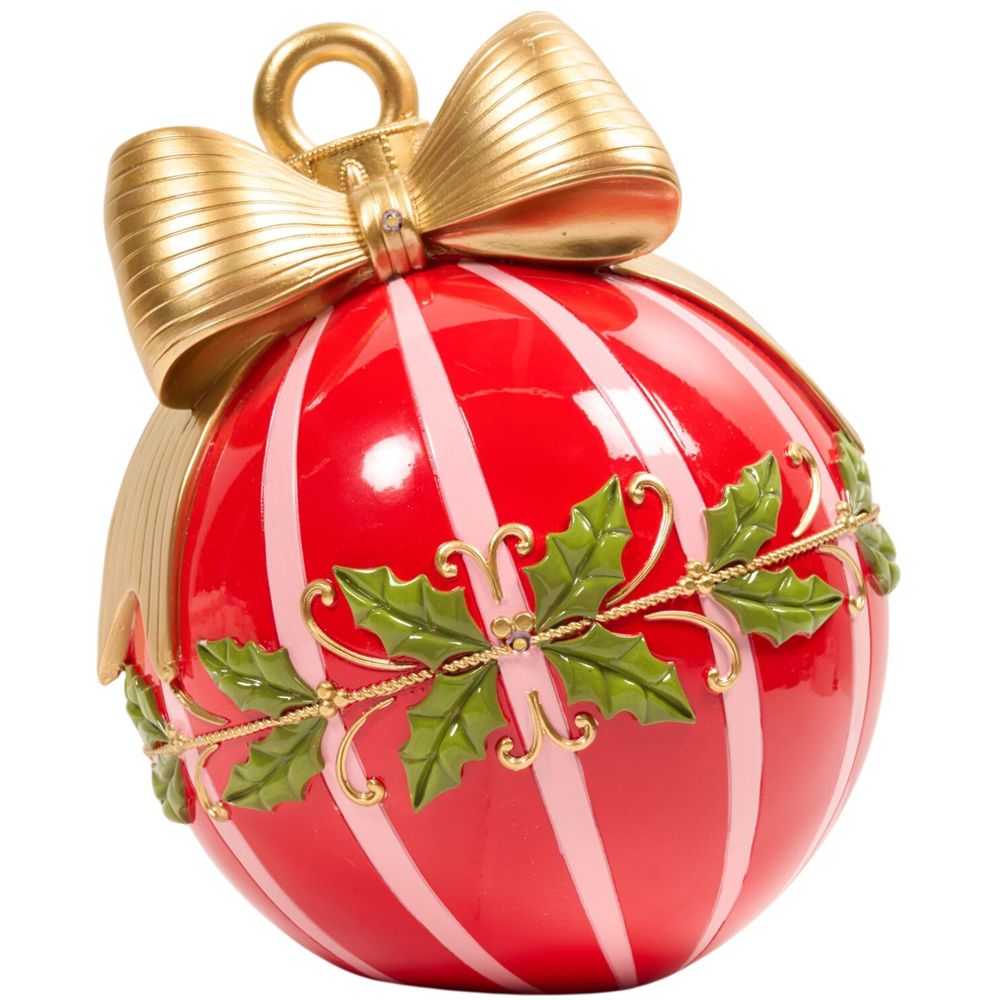 Light Up Striped Holly Bauble Ornament Red Image 3