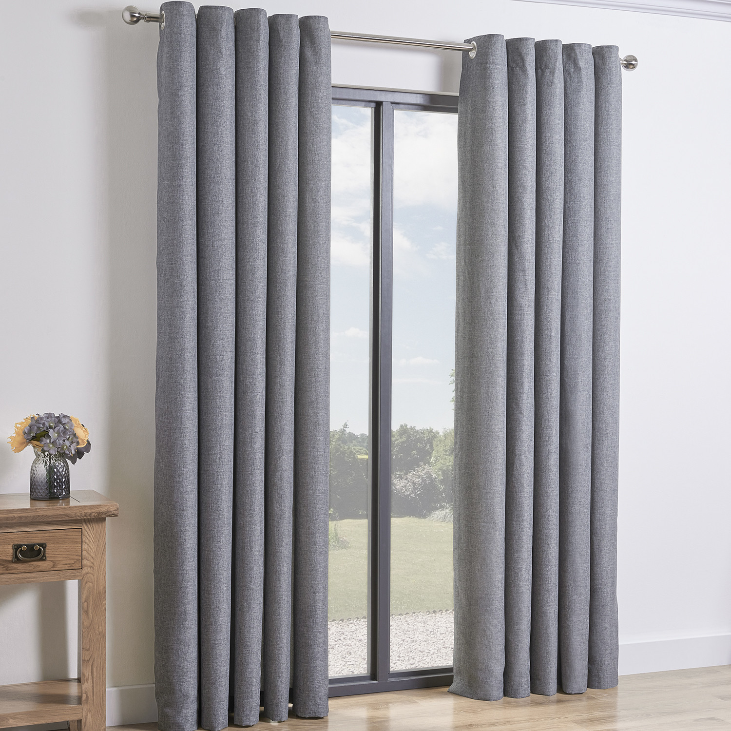 My Home Taylor Silver Eyelet Curtains 229cm Image 1