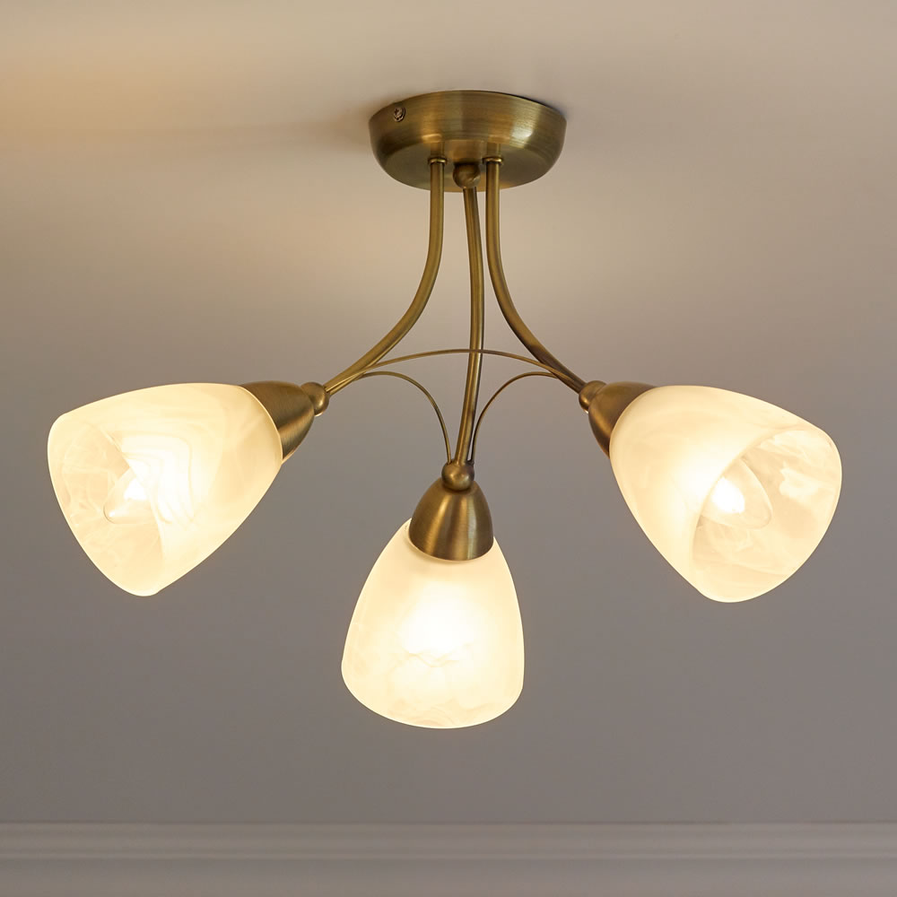 Wilko 3 Arm Antique Brass Ceiling Light with Frosted Glass Shades Image 5