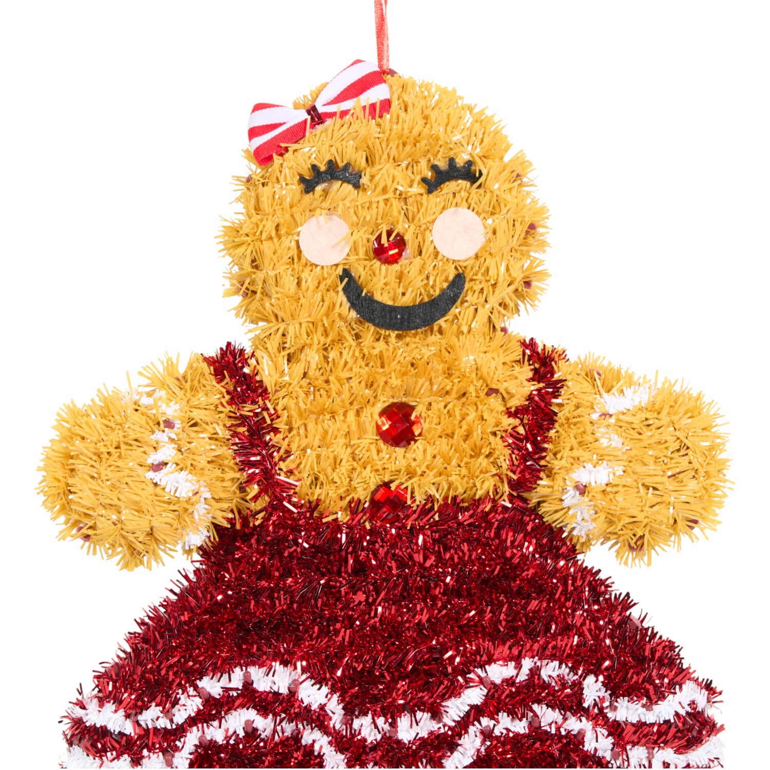 Tinsel Gingerbread Girl Hanging Decoration Yellow Image 3
