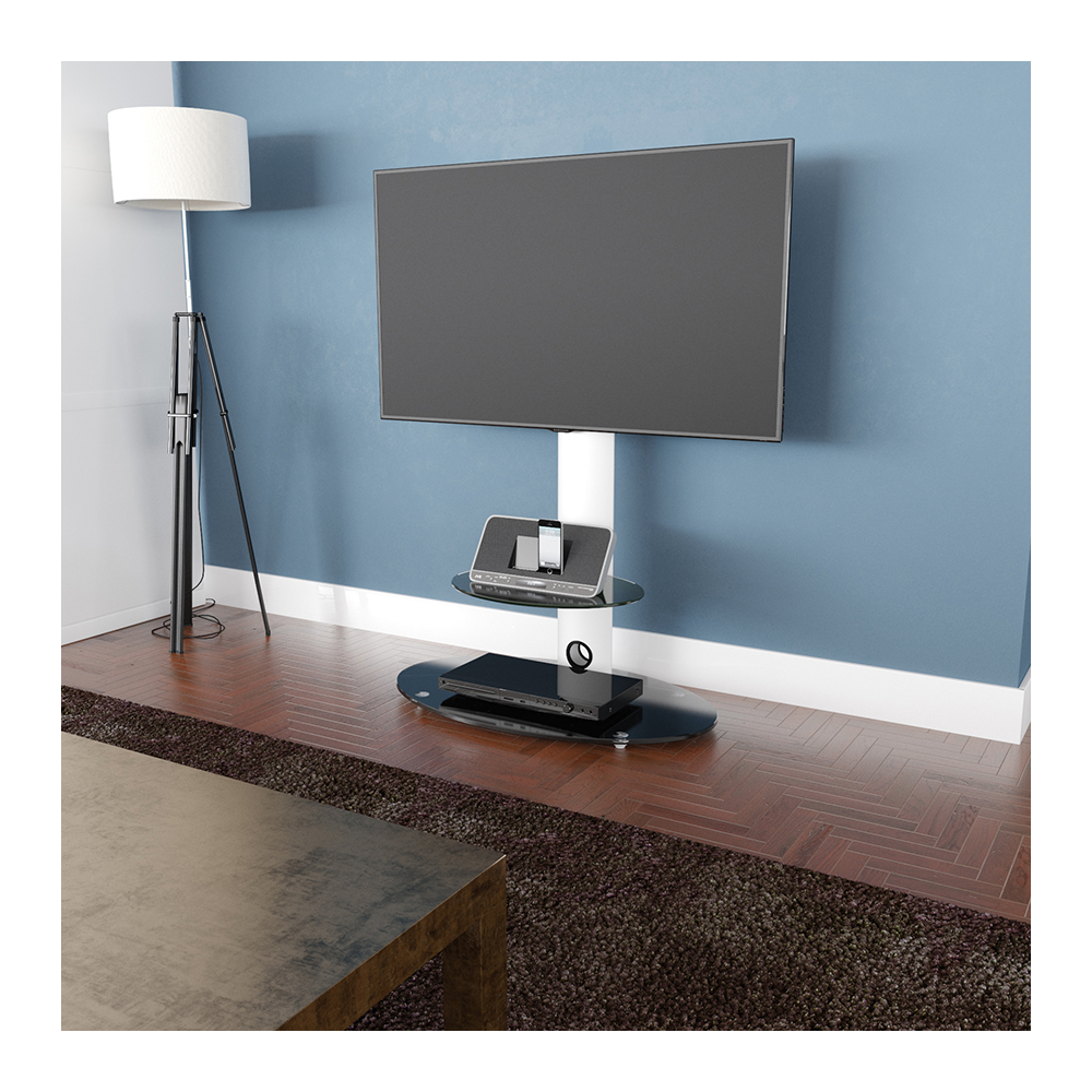 AVF Lugano Satin White and Black Glass Oval Pedestal TV Unit Image 2