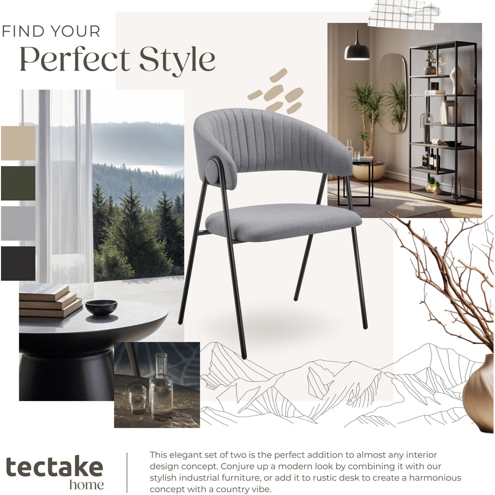 tectake Bedano Set of 2 Grey Woven Fabric Dining Chairs Image 6
