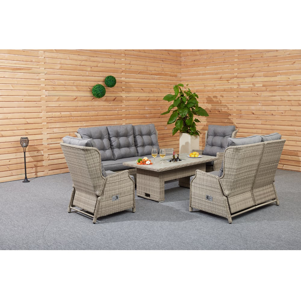 Cambridge 5 Piece Wicker Reclining Patio Sofa Set Natural and Grey Image 6