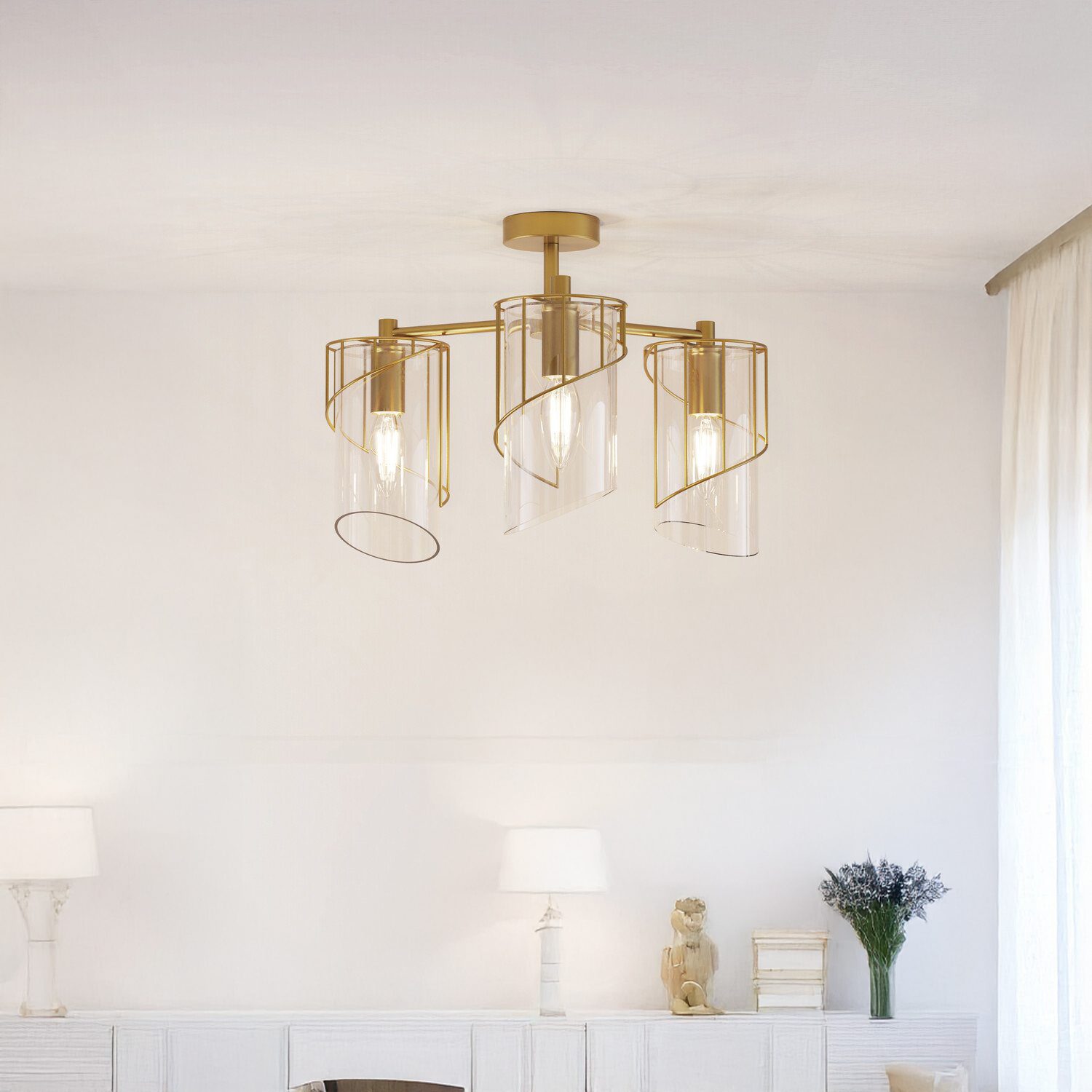 Georgie 3 Arm Flush Ceiling Fitting Brass Image 6