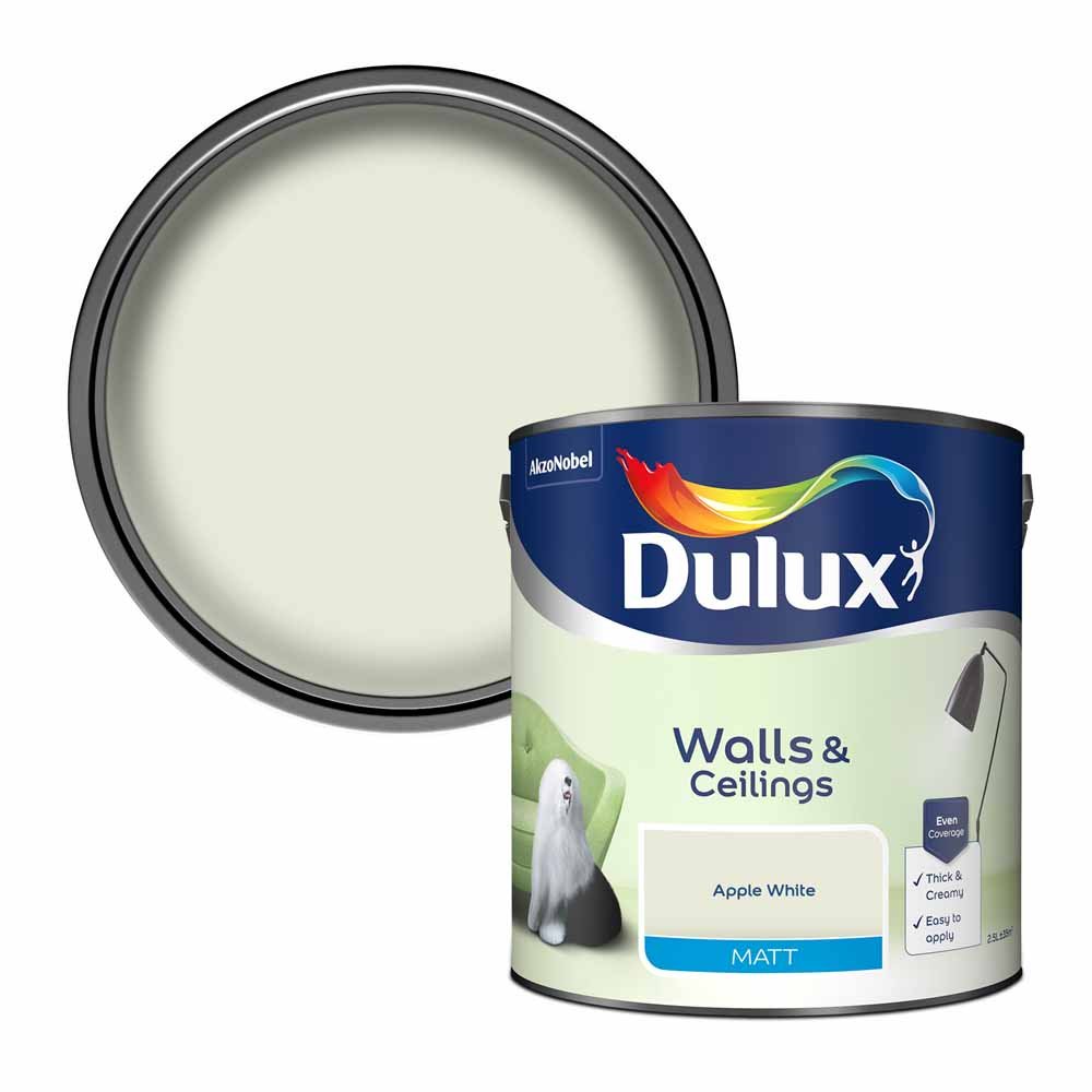 Dulux Walls & Ceilings Apple White Matt Emulsion Paint 2.5L Image 1
