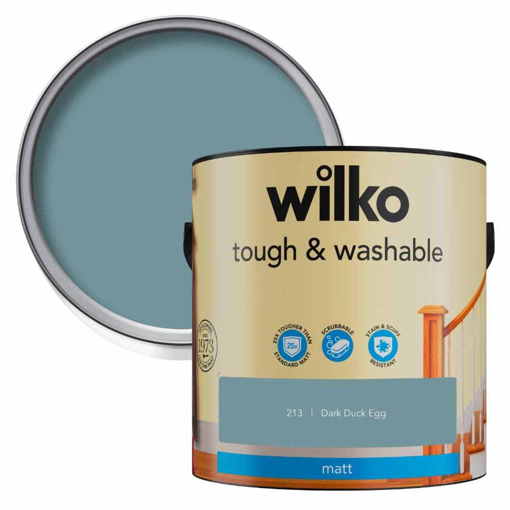 Wilko Tough & Washable Dark Duck Egg Matt Emulsion Paint 2.5L Image 1