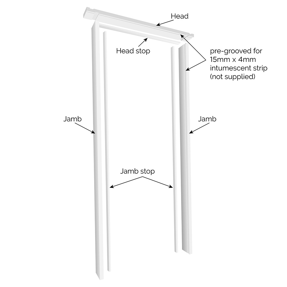 JB Kind Trenched Hardwood White Primed FD30 Fire Internal Door Lining Set 2070 x 108mm Image 4