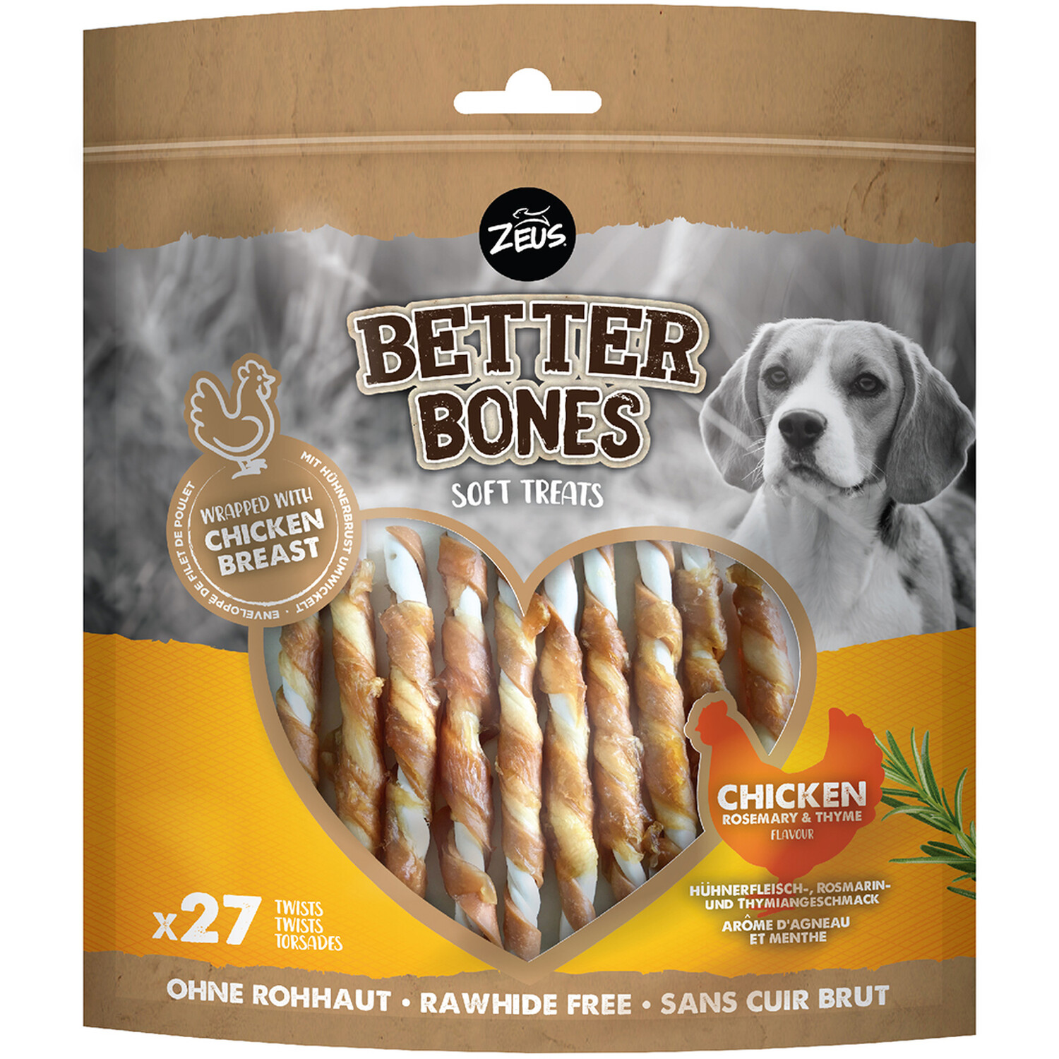 Zeus Better Bones Wrap Twists Soft Dog Treats - Chicken, Rosemary and Thyme Image 1
