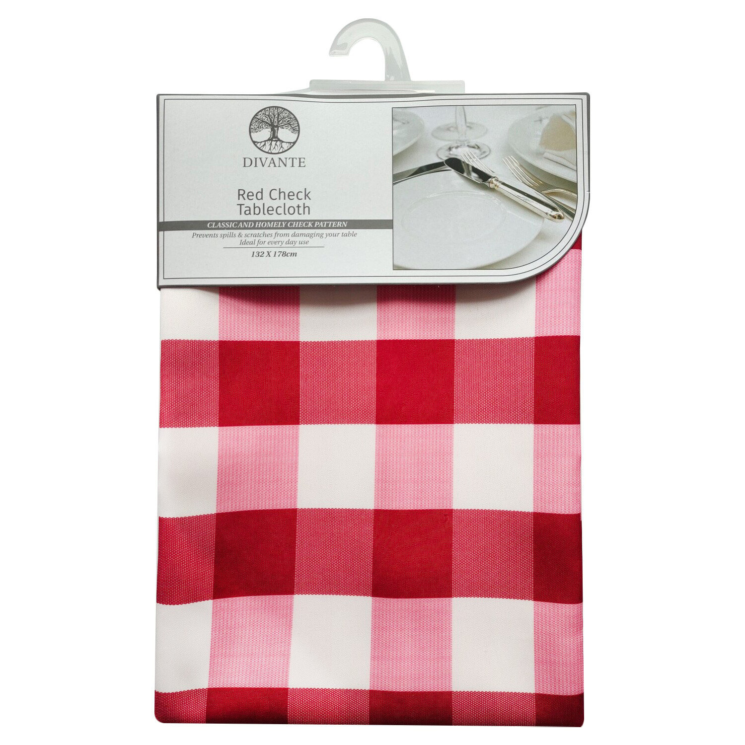 Divante Red Check Polyester Tablecloth 178 x 132cm Image