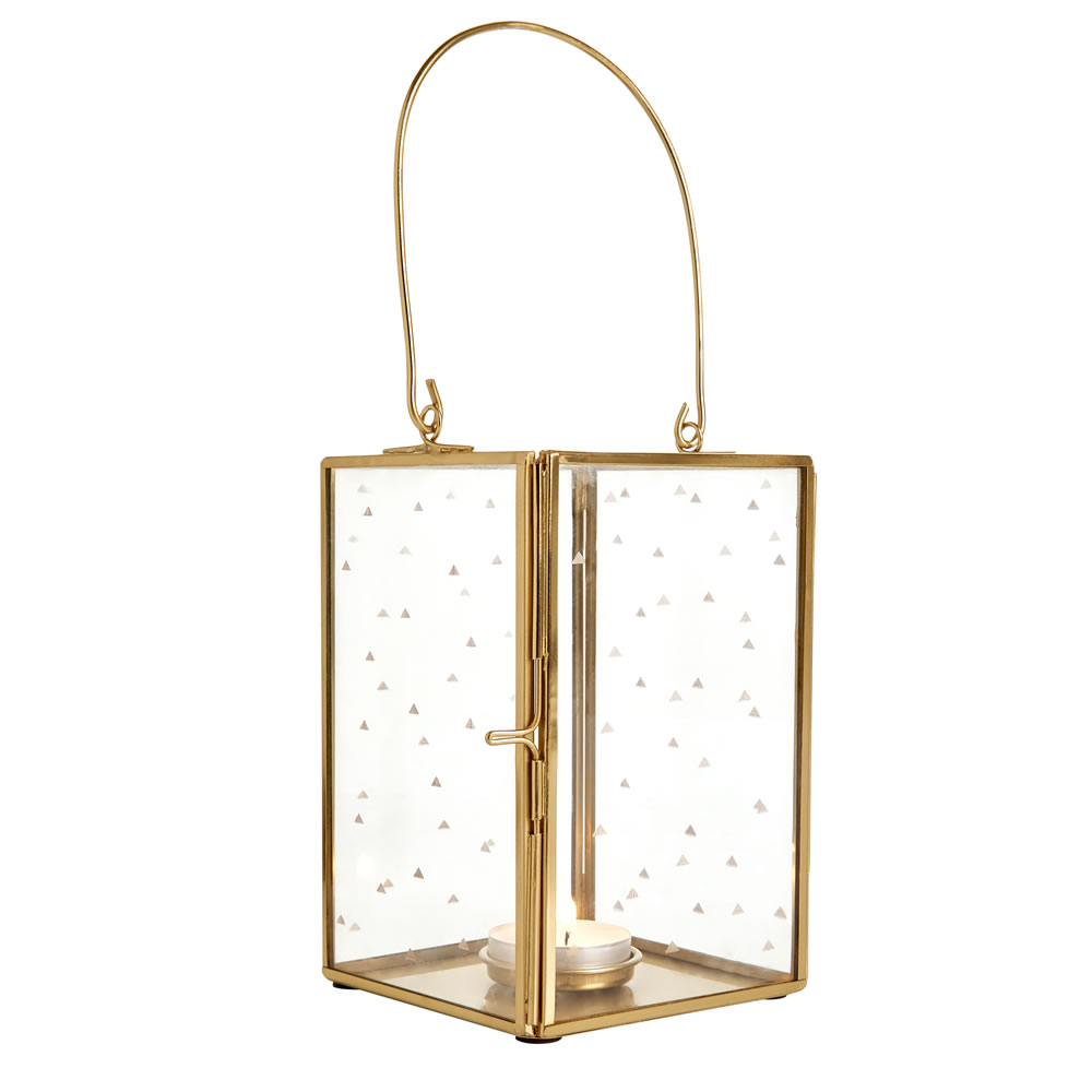 Wilko Glass and Gold Effect Candle Holder Lantern Image 2