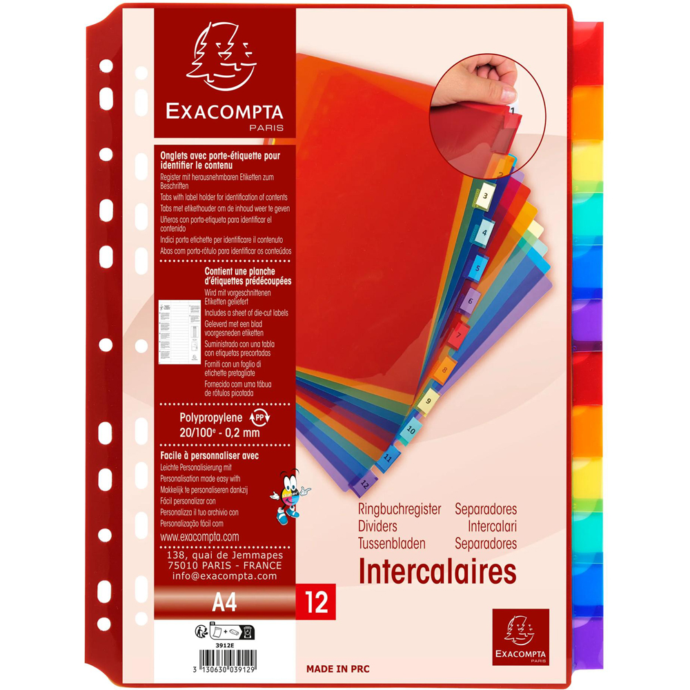 Exacompta A4 12 Section Assorted Colour Polypropylene Divider 10 Pack Image 7