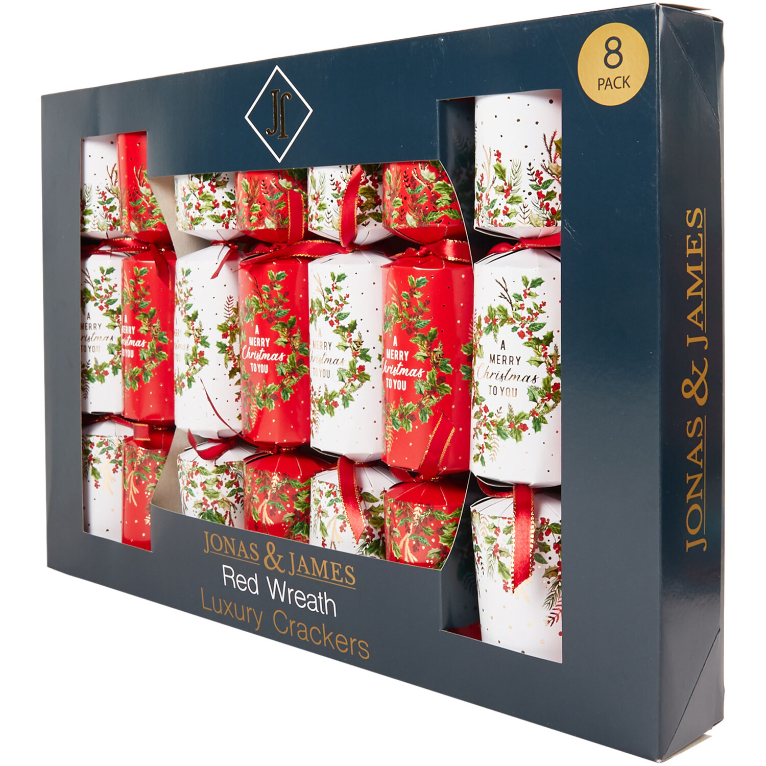 Pack of 8 Premium Wreath Crackers Red  - Red Image 2