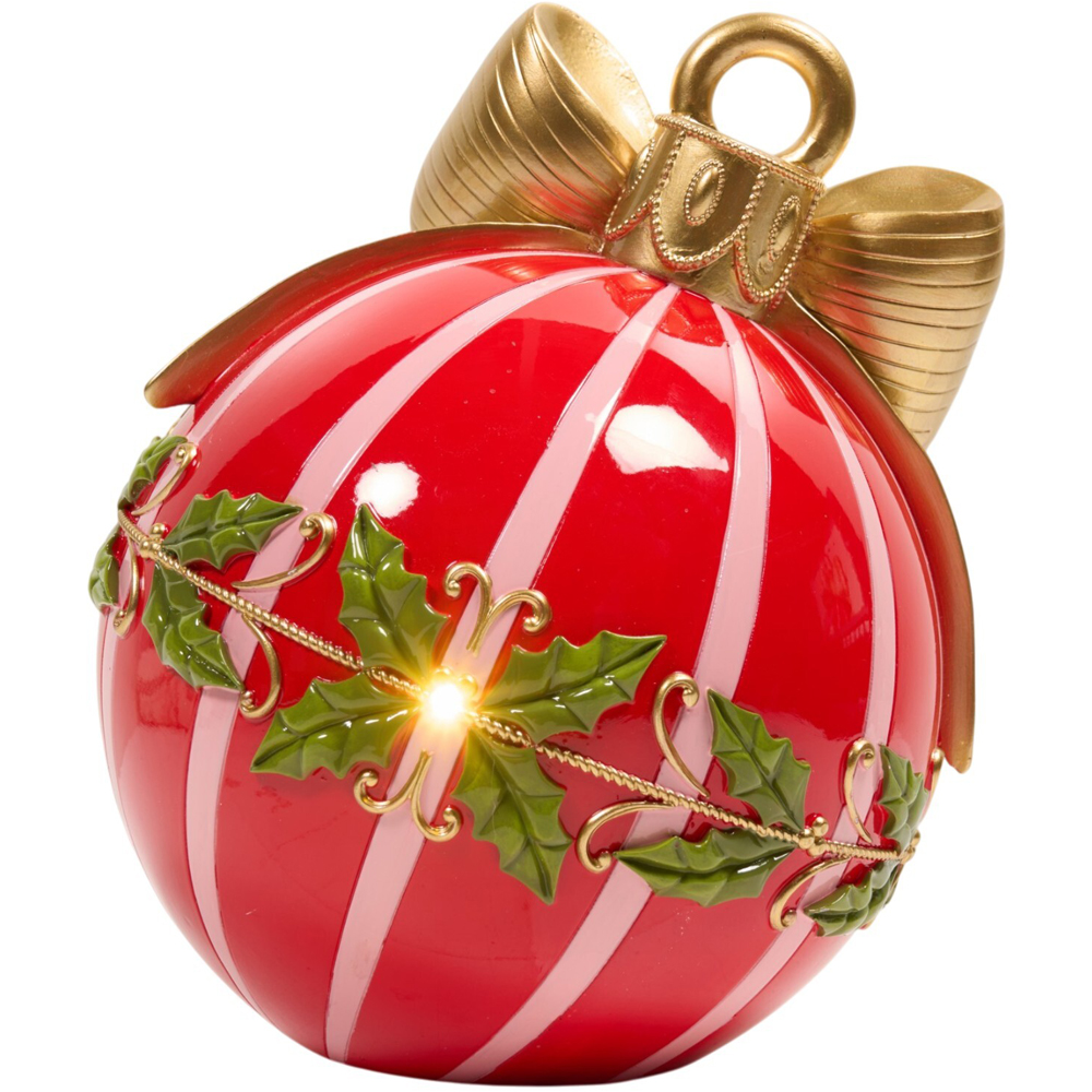 Light Up Striped Holly Bauble Ornament Red Image 4