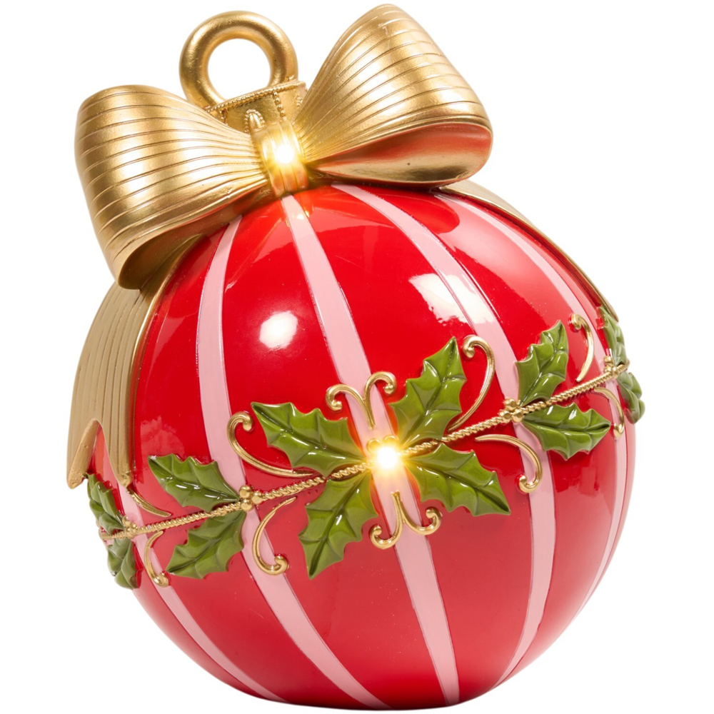 Light Up Striped Holly Bauble Ornament Red Image 1