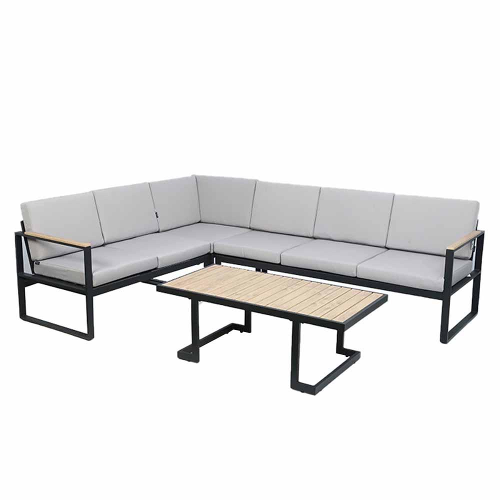 Charles Bentley Polywood and Extrusion Aluminium Large 3 Seater Sofa Seating Garden Grey Black Industrial Modern