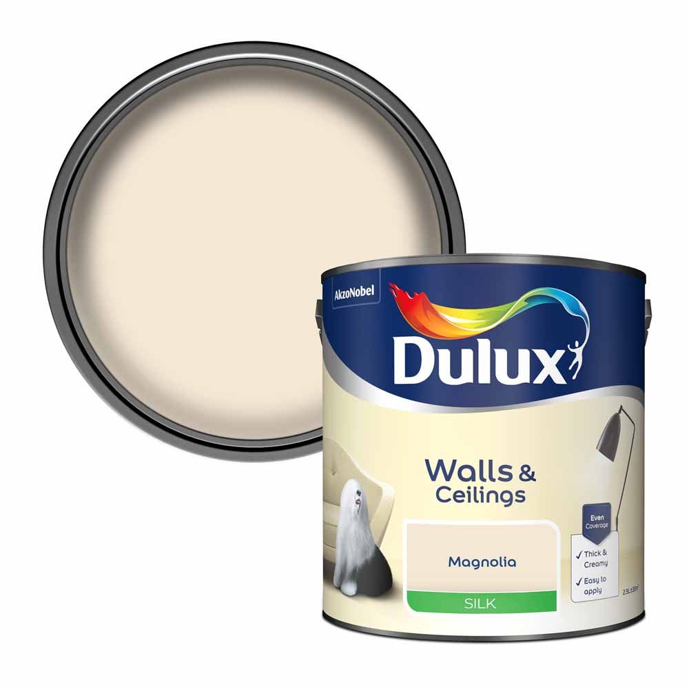 Dulux Walls & Ceilings Magnolia Silk Emulsion Paint 2.5L Image 1