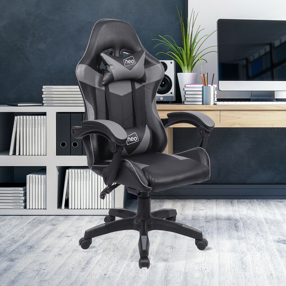 Neo Black and Grey PU Leather Swivel Office Chair Image 1