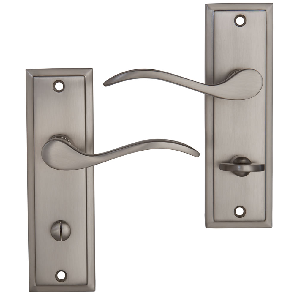 Wilko Paris Satin Nickel Bathroom Lock Door Handle Image