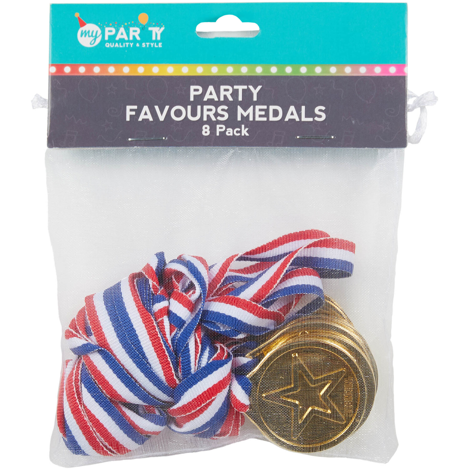 Pack of 8 Medals Party Favours - Gold Image 1