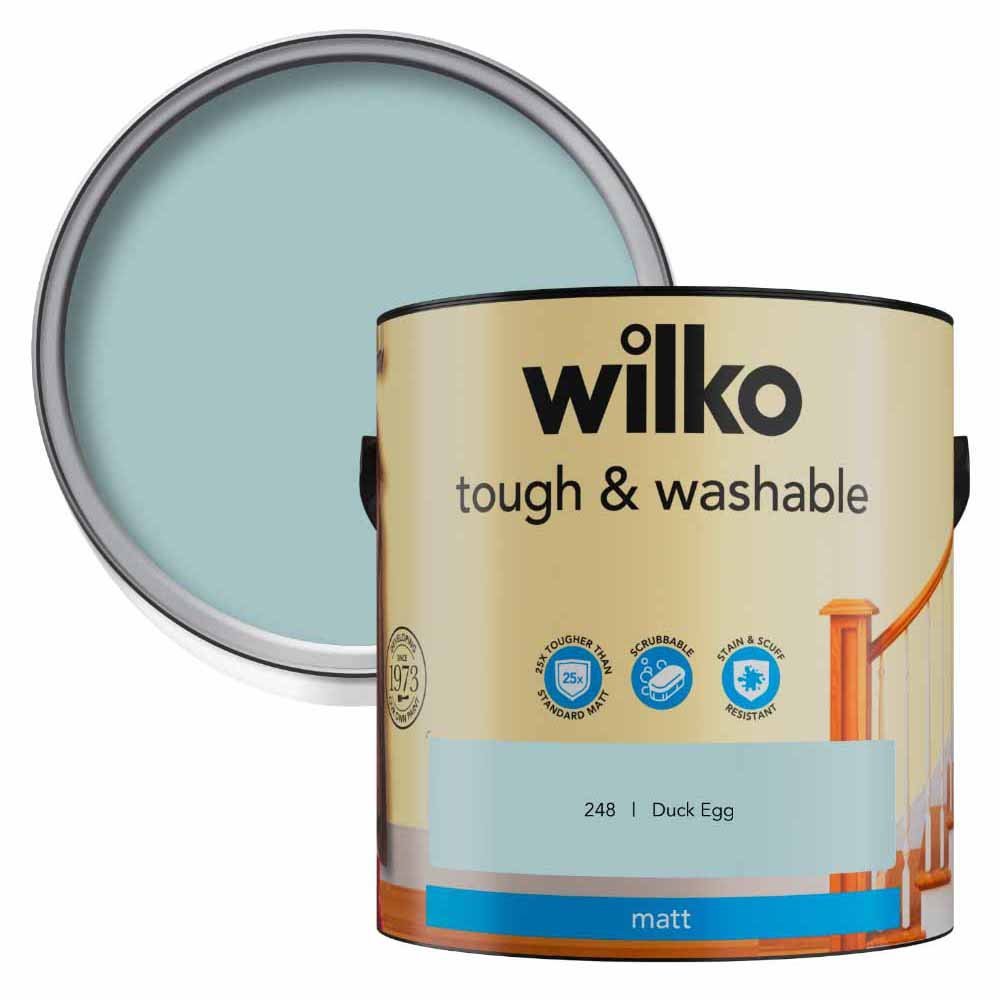 Wilko Tough & Washable Duck Egg Matt Emulsion Paint 2.5L Image 1