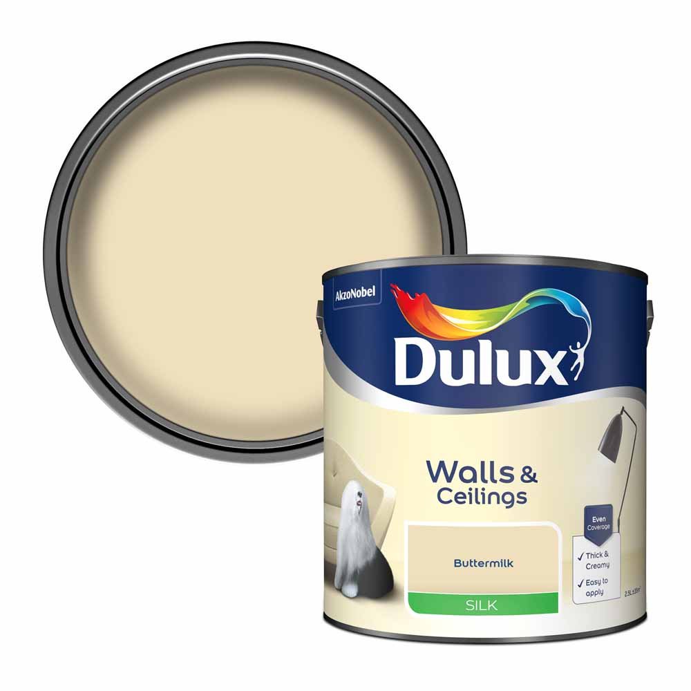 Dulux Walls & Ceilings Buttermilk Silk Emulsion Paint 2.5L Image 1