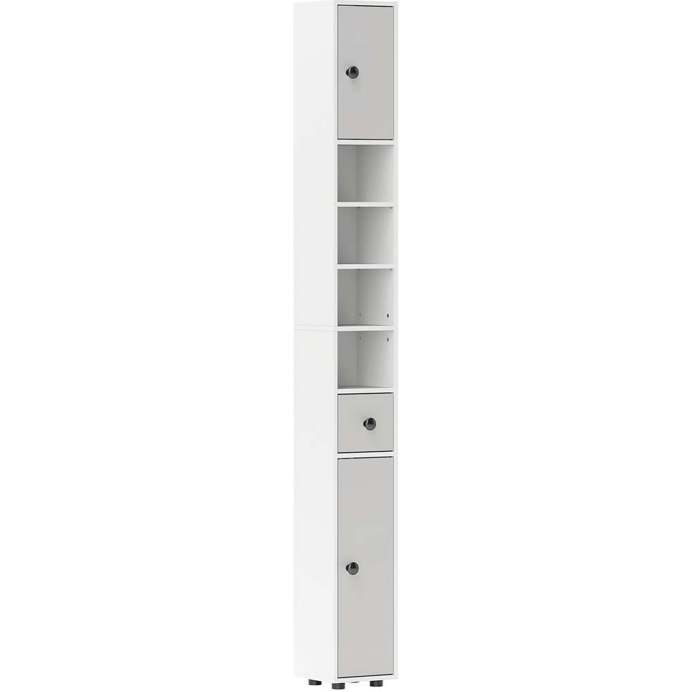 Kleankin 2 Door 4 Shelf Single Drawer Light Grey Slim Bathroom Storage Cabinet Image 2
