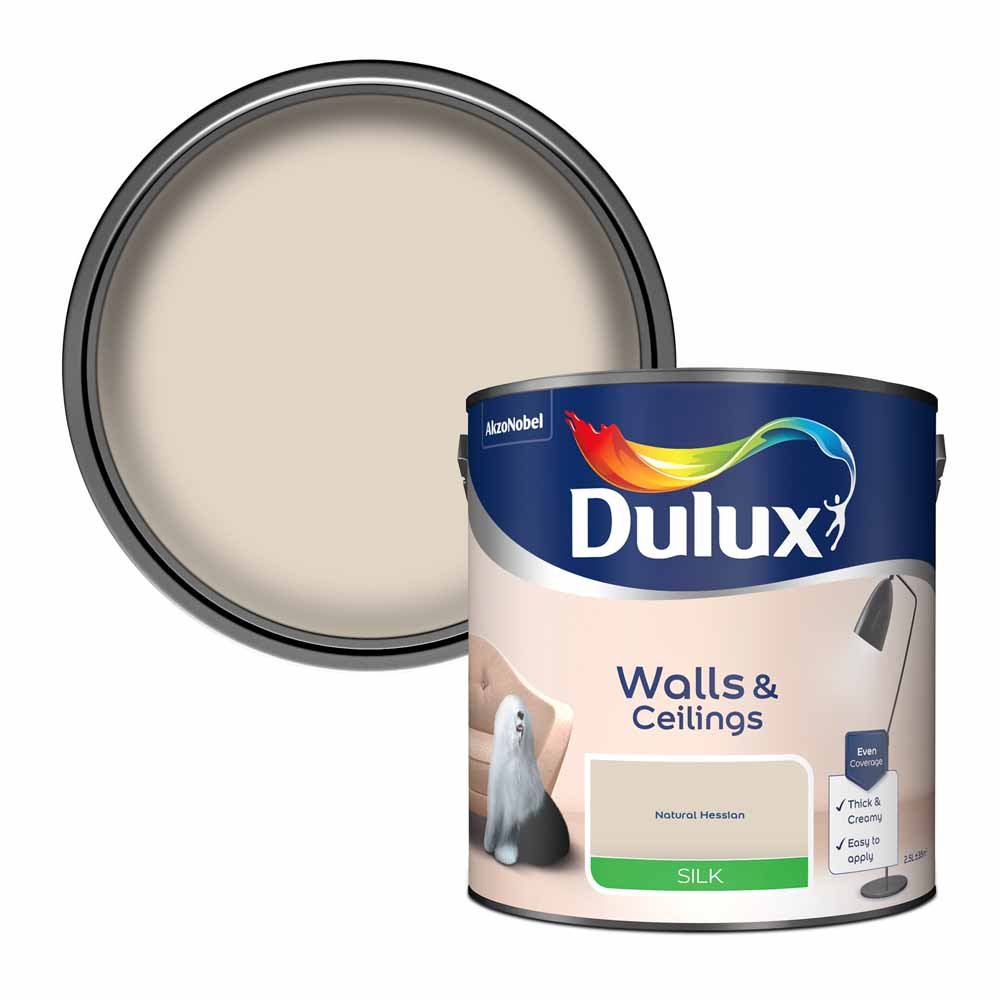 Dulux Walls & Ceilings Natural Hessain Silk Emulsion Paint 2.5L Image 1