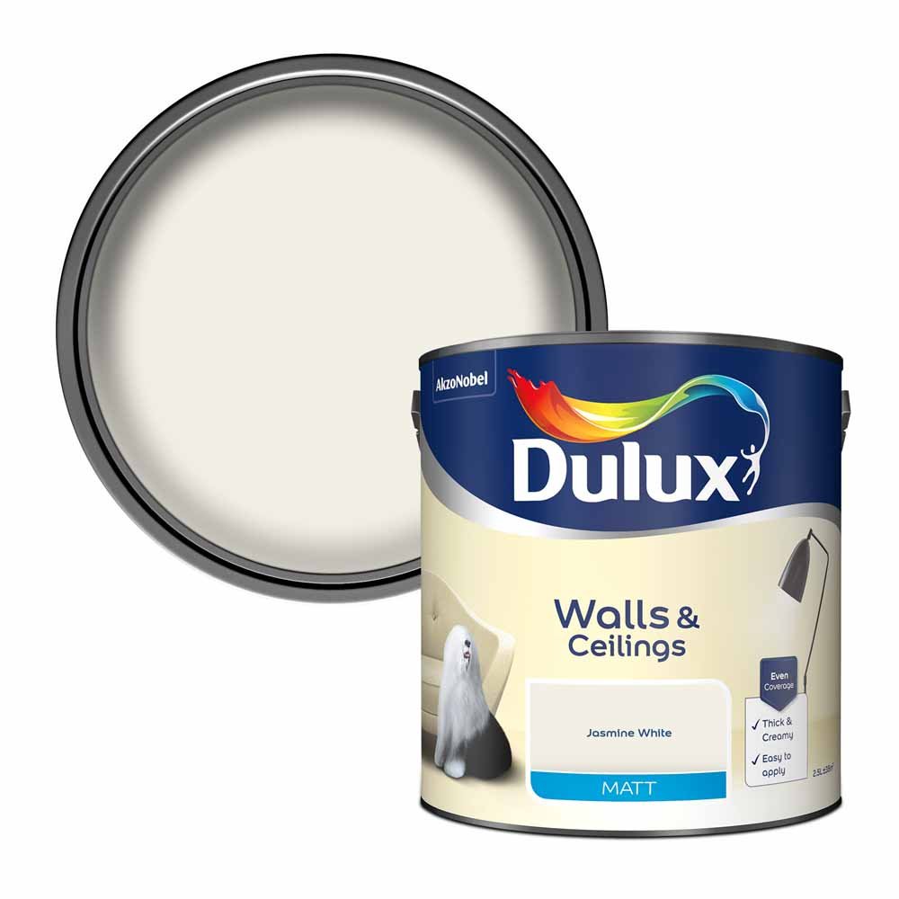 Dulux Walls & Ceilings Jasmine White Matt Emulsion Paint 2.5L Image 1