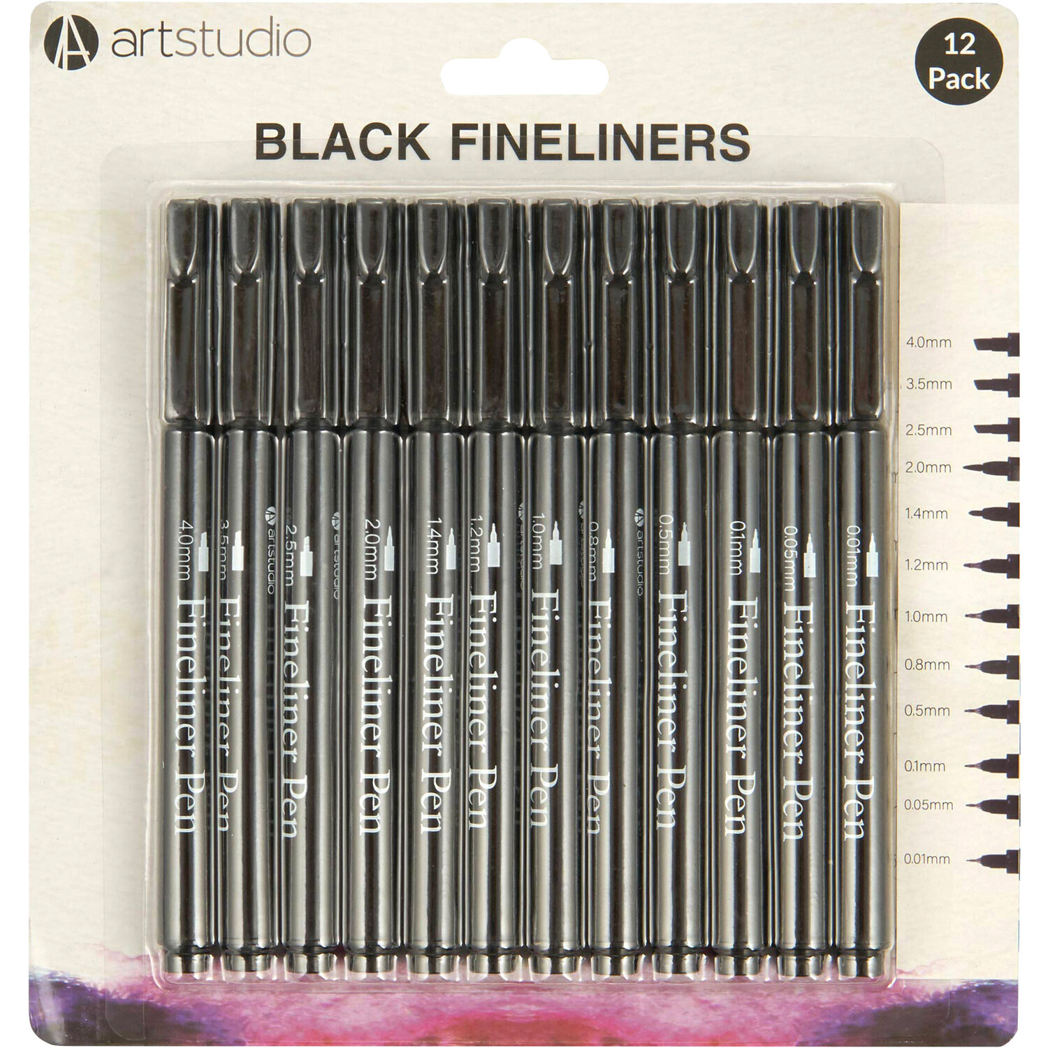 Art Studio Black Pen Fine 12 Pack Image 1
